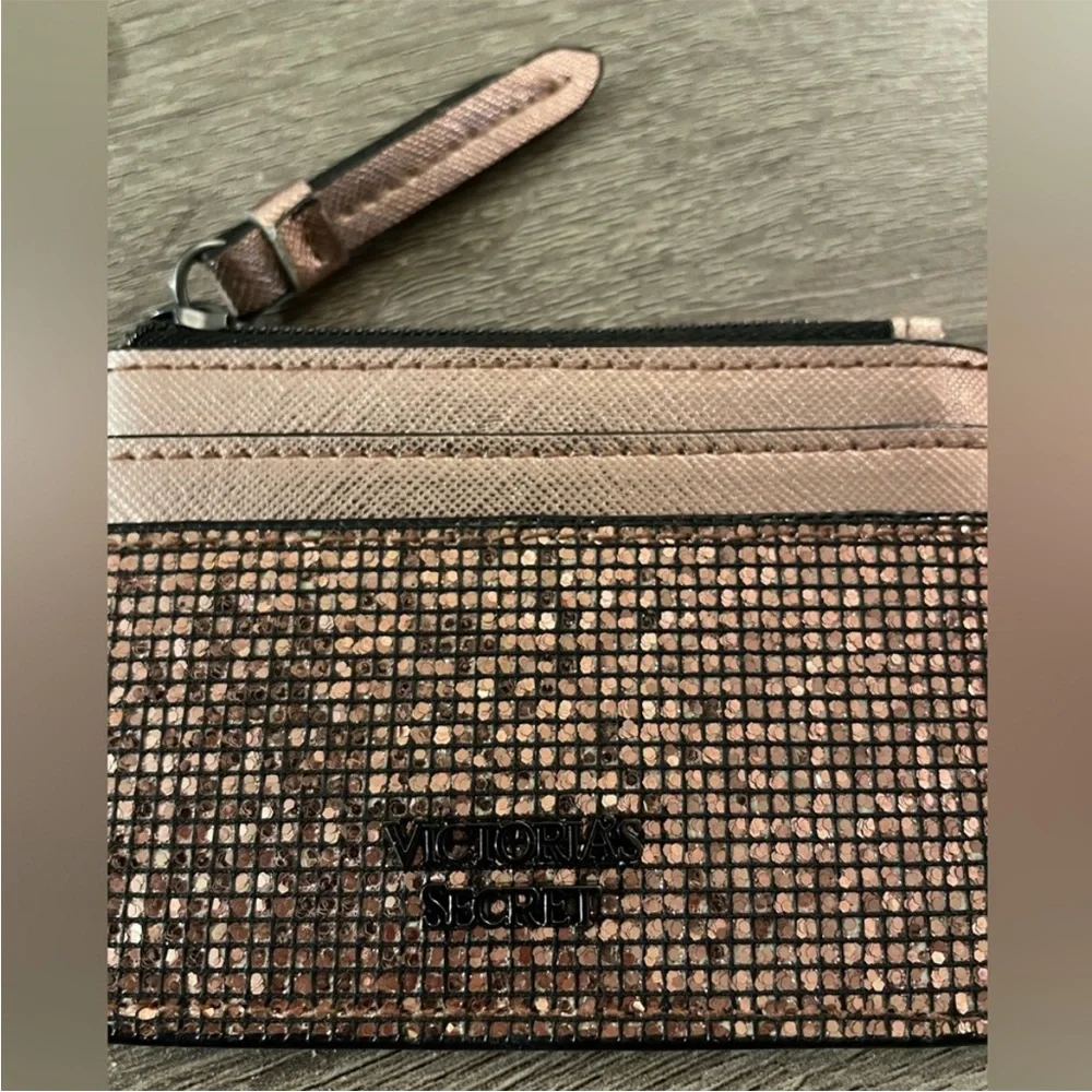 New Victoria Secret ID/ Money Card Holder Rose Gold Metallic Sequin Style